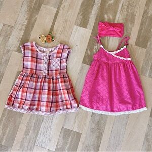 Cat & Jack and Gymboree Baby Girl Dresses Set Pink Eyelet and Plaid 12 Months EB